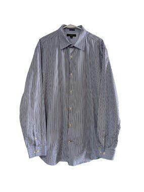 Banana Republic Men's Fitted Striped Button Down Shirt Blue XL (17-17.5), Cotton
